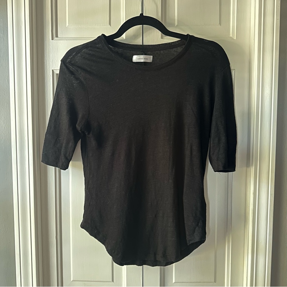 Anine Bing Fitted Linen Short Sleeve Tee
